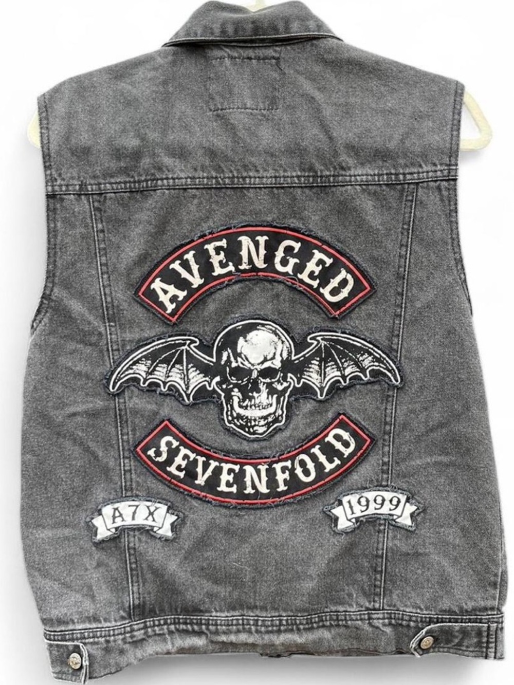 Avenged Sevenfold Black Denim Vest with Skull Patch